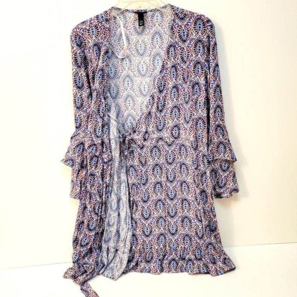 Scoop Ruffled Mini Wrap Dress Size Large - Picture 2 of 8